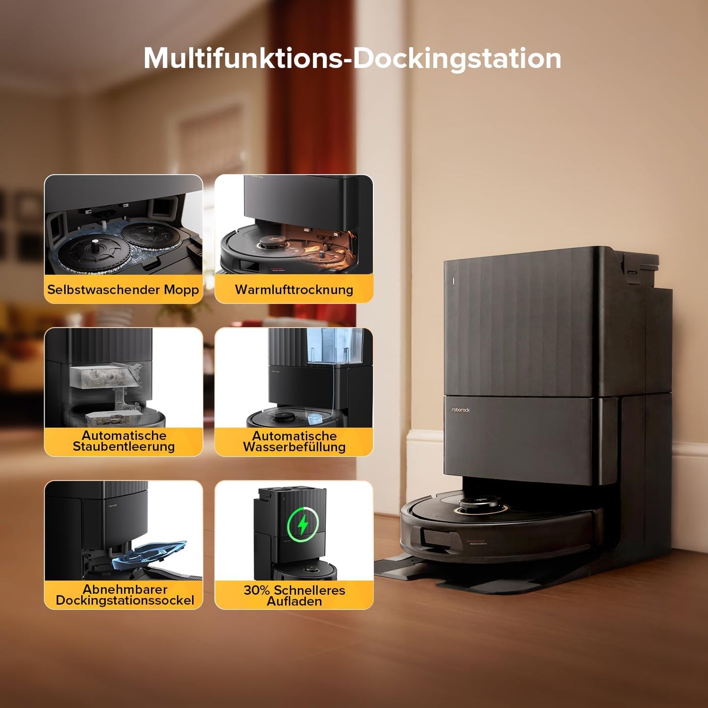 roborock Qrevo Serie Saugroboter mit Wischfunktion&Hebarem Wischmopp, 8000Pa Saugkraft(verbessert von Qrevo S), Anti-Verfilzungs-Seitenbürste, Hindernisvermeidung, All-in-One Dock, Schwarz(QV 35A)