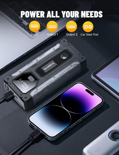 Sharmeal Car Jump Starter 5000A, Jump Starter Battery Pack for 10.0L Gas and 9.0L Diesel, 12V Portable Jump Box with LED Light