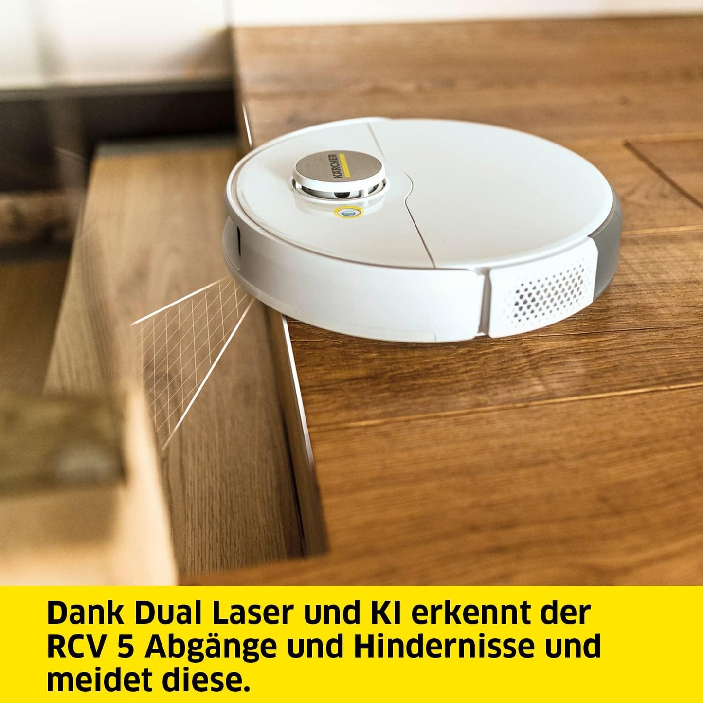 Kärcher Saugroboter RCV 3 mit Wischfunktion, smarte App-Steuerung, LiDAR-Laser-Navigation, Kartierung, Raum- und Hinderniserkennung, 2500 Pa, 120 min Laufzeit, für Hartböden und Teppiche, Weiss