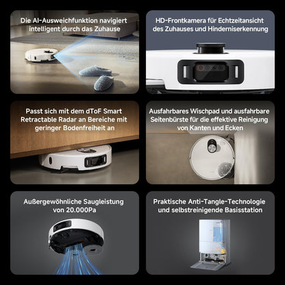 Xiaomi Robot Vacuum X20+ Saugroboter mit Absaugstation und 4L/4L Frisch- & Altwassertank - 2 rotierende, Auto-Trocknung Wischmops, Bis 280m² wischen, 6000Pa Saugkraft, LDS-Navigation, Alle Bodentypen