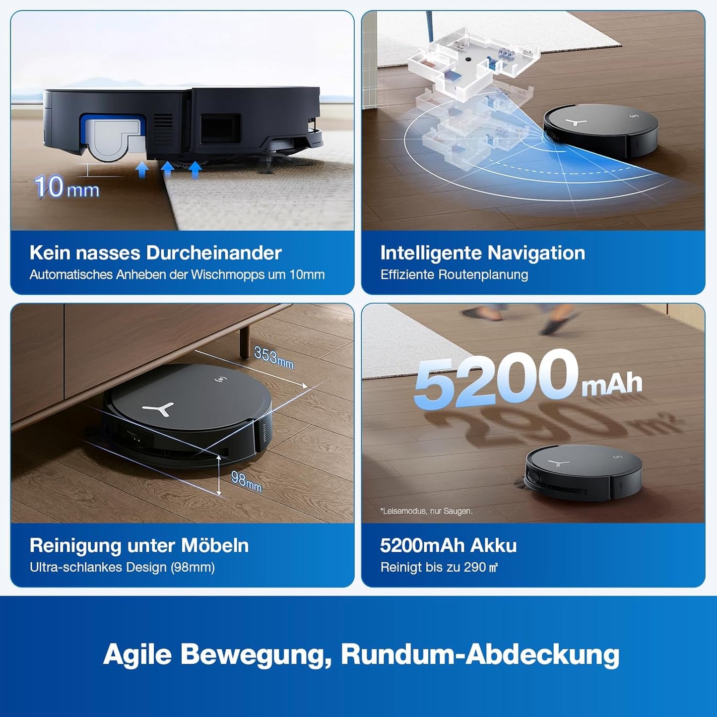 ECOVACS DEEBOT X8 PRO Omni Saugroboter mit Wischfunktion, OZMO Roller mit kontinuierliches Wischen & Selbstreinigung, 18.000 Pa, 12-in-1 Station, 40–75 °C Heißwasser-Moppreinigung, YIKO-GPT