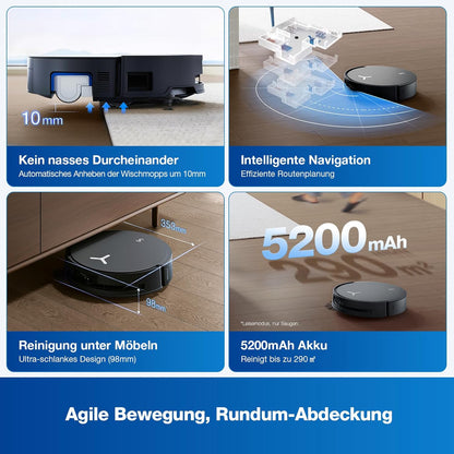 ECOVACS DEEBOT X8 PRO Omni Saugroboter mit Wischfunktion, OZMO Roller mit kontinuierliches Wischen & Selbstreinigung, 18.000 Pa, 12-in-1 Station, 40–75 °C Heißwasser-Moppreinigung, YIKO-GPT