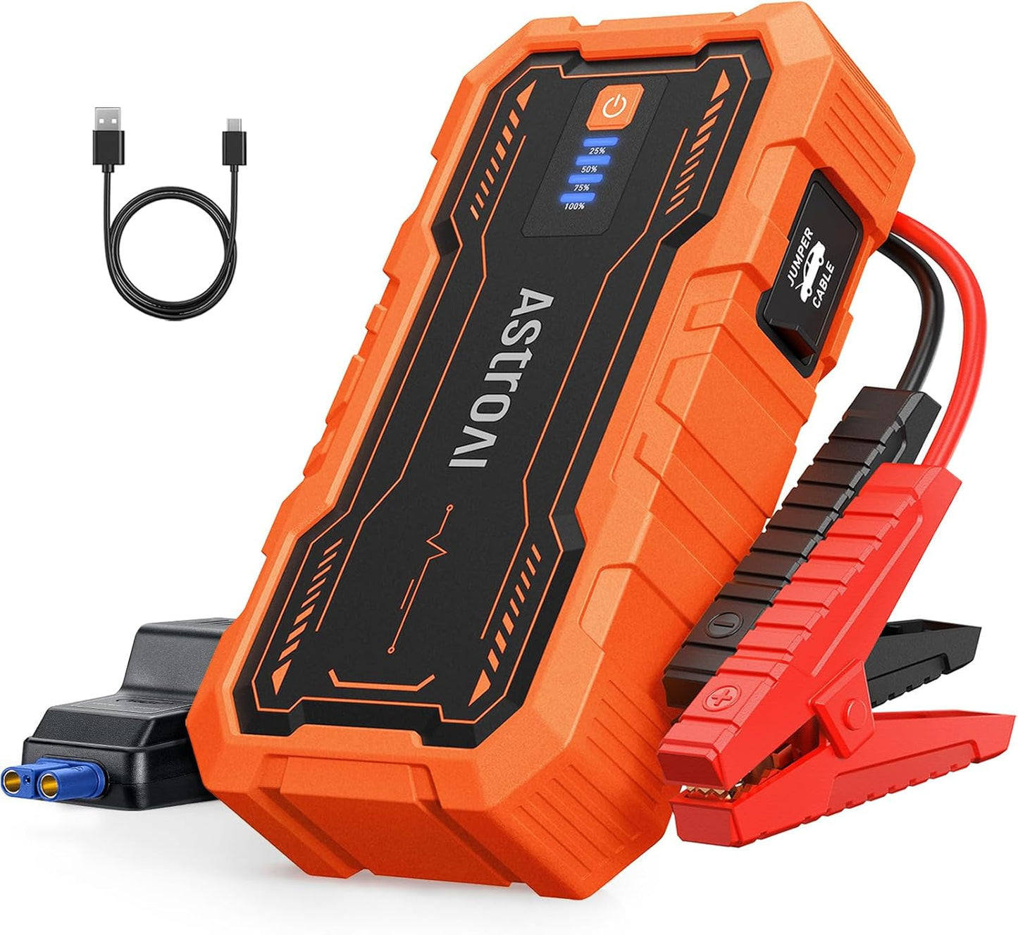 AstroAI S8 Car Battery Jump Starter, Car Jumper Starter Battery Pack for Up to 6.0L Gas & 3.0L Diesel Engines, 12V Portable Jump Box with 3 Modes Flashlight and Jumper Cable (Orange)