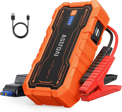 AstroAI S8 Car Battery Jump Starter, Car Jumper Starter Battery Pack for Up to 6.0L Gas & 3.0L Diesel Engines, 12V Portable Jump Box with 3 Modes Flashlight and Jumper Cable (Orange)