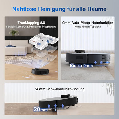 ECOVACS DEEBOT T30C Omni, Saugroboter mit Wischfunktion, 20.000 Pa, OZMO Turbo 2.0 Wischen, ZeroTangle 3.0 Anti-Verheddern, TruEdge 2.0 Kantenreinigung, All-in-One-Station, 75°C Moppwäsche, Schwarz