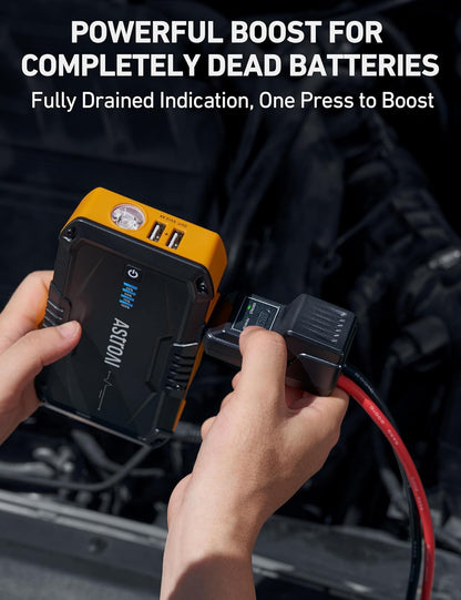 AstroAI S8 Car Battery Jump Starter, Car Jumper Starter Battery Pack for Up to 6.0L Gas & 3.0L Diesel Engines, 12V Portable Jump Box with 3 Modes Flashlight and Jumper Cable (Orange)