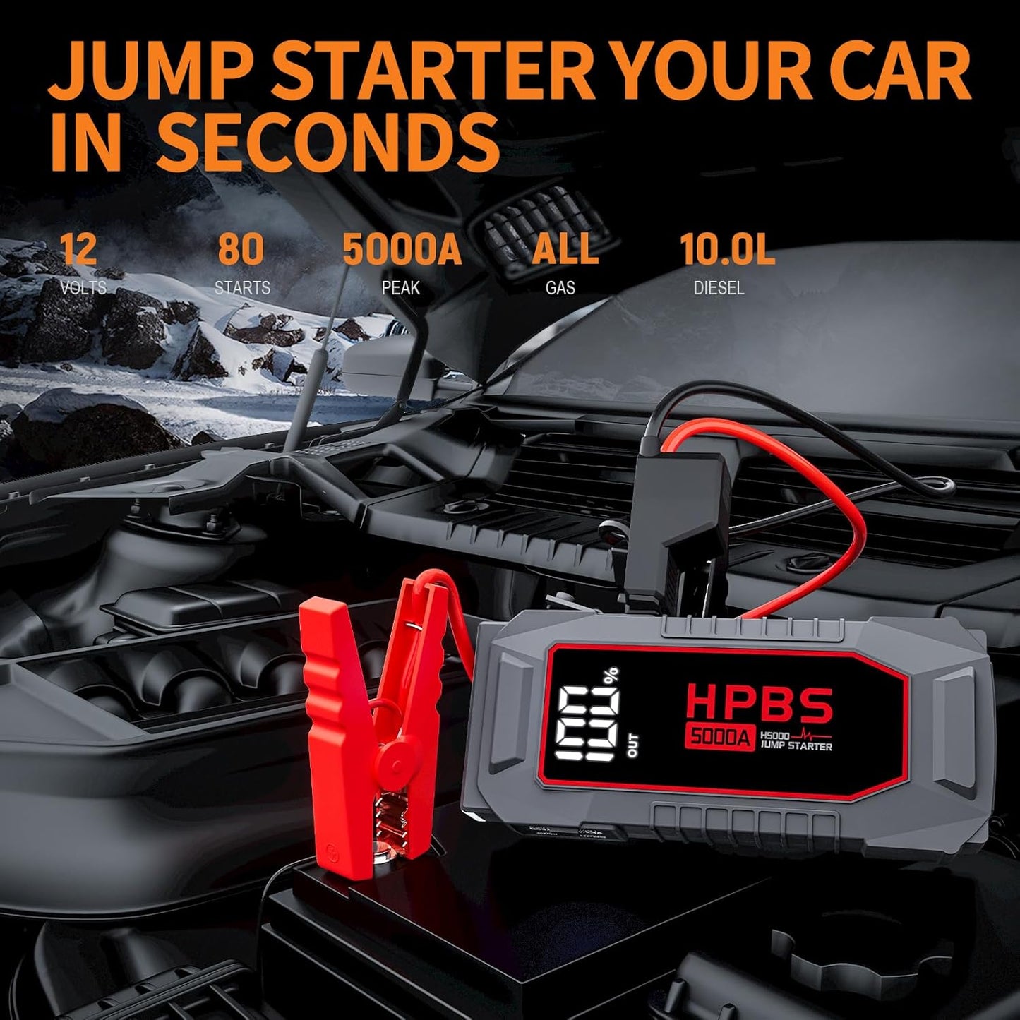 H50 Jump Starter - 5000A Jump Starter Battery Pack for Up to 10.0L Gas and 8.0L Diesel Engines, 12V Portable Car Battery Jump Starter Box with 3.0" LCD Display
