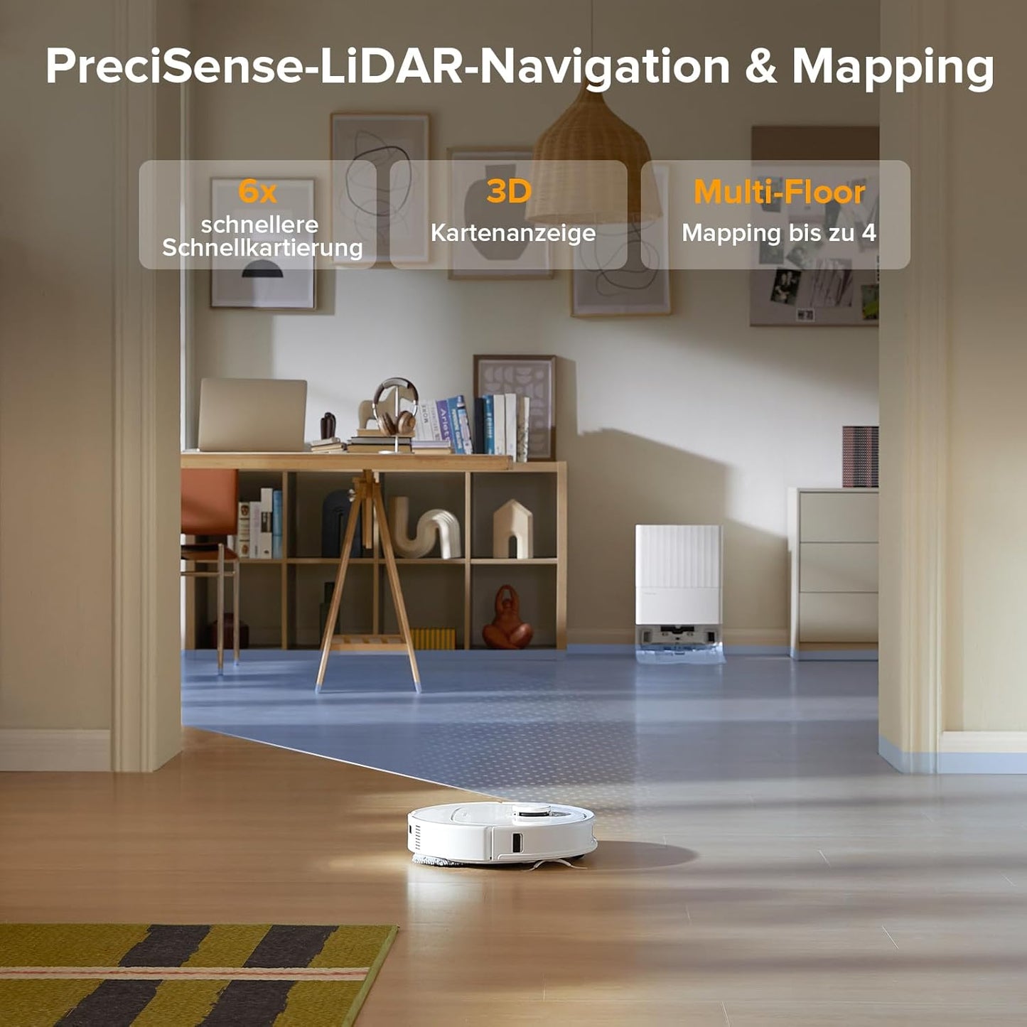 roborock Qrevo Serie Saugroboter mit Wischfunktion&Hebarem Wischmopp, 8000Pa Saugkraft(verbessert von Qrevo S), Anti-Verfilzungs-Seitenbürste, Hindernisvermeidung, All-in-One Dock, Schwarz(QV 35A)