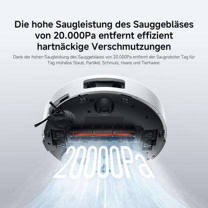 Xiaomi Robot Vacuum X20+ Saugroboter mit Absaugstation und 4L/4L Frisch- & Altwassertank - 2 rotierende, Auto-Trocknung Wischmops, Bis 280m² wischen, 6000Pa Saugkraft, LDS-Navigation, Alle Bodentypen