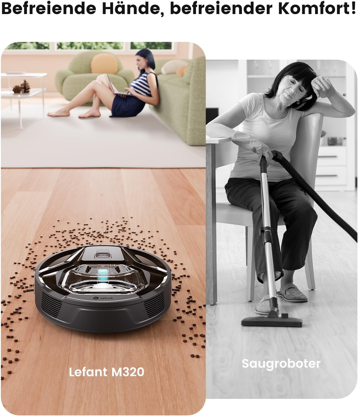 LEFANT M3 Gen2 Saugroboter mit Wischfunktion, 12000 Pa Saugleistung, Automatische Staubentleerung, LiDAR Navigation, Teppicherkennung, Freemove 3.0 App & Sprachsteuerung, 8 Wochen Hands-Free Reinigung