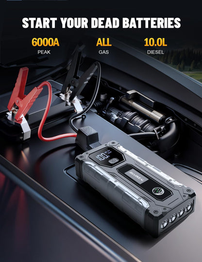 Sharmeal Car Jump Starter 5000A, Jump Starter Battery Pack for 10.0L Gas and 9.0L Diesel, 12V Portable Jump Box with LED Light