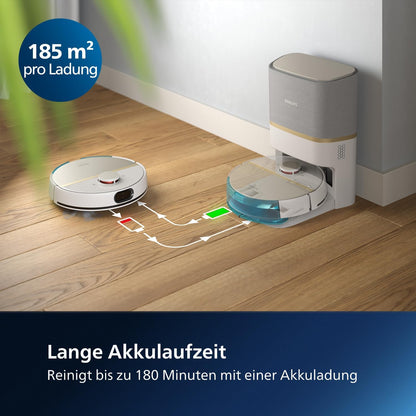 Philips Homerun Serie 2000: 2-in-1 Saug- und Wischroboter, 130 Minuten Laufzeit, Lasernavigation, Teppichboost, Absaugstation, App-gesteuert, Arktikweiß (XU2100/20), Arctic White