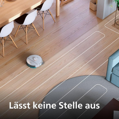 Philips Homerun Serie 2000: 2-in-1 Saug- und Wischroboter, 130 Minuten Laufzeit, Lasernavigation, Teppichboost, Absaugstation, App-gesteuert, Arktikweiß (XU2100/20), Arctic White