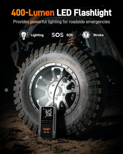 WOLFBOX 4000A Jump Starter with 160PSI Air Compressor, 12V Car Battery Booster, 65W Fast Charge, 24000mAh Portable Tire Inflator, LED Display for 10L Gas & 10L Diesel Engines, LED Light, Jumper Cables