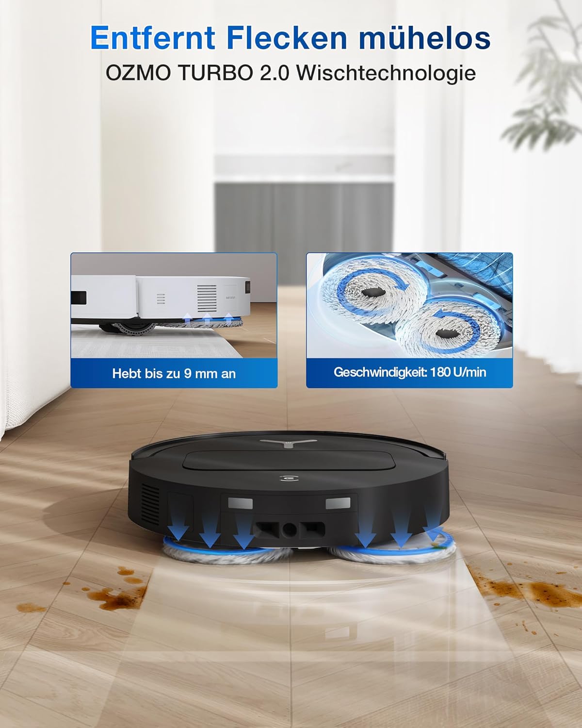 ECOVACS DEEBOT T50 PRO Omni Gen2 Saugroboter mit Wischfunktion, Ausfahrende Seitenbürste und Wischmopp, 21.000 Pa, Auto Zugabe von Reinigungslösung, Moppwäsche mit 75°C heißem Wasser, Ultradünn 81 mm