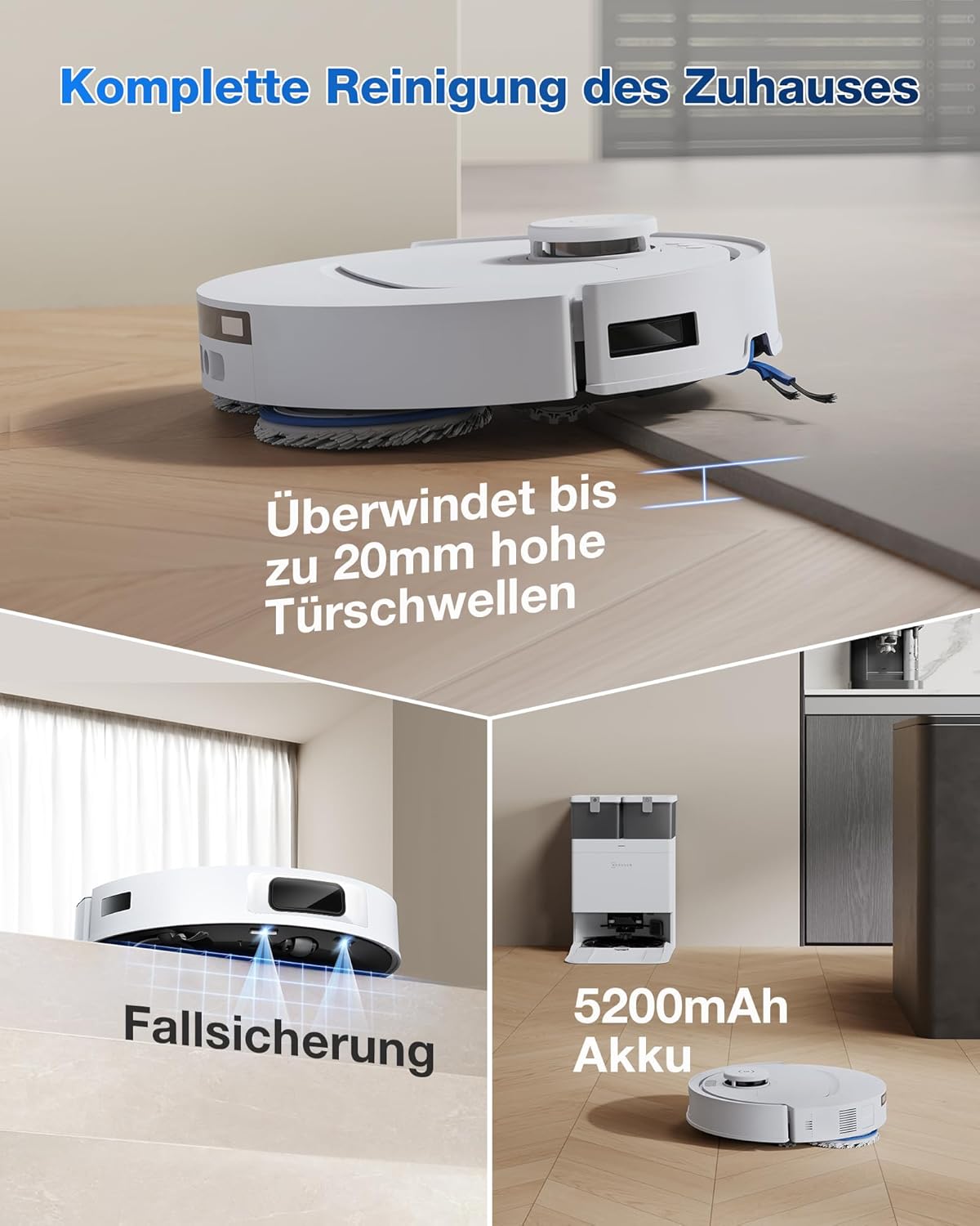 ECOVACS DEEBOT T30C Omni, Saugroboter mit Wischfunktion, 20.000 Pa, OZMO Turbo 2.0 Wischen, ZeroTangle 3.0 Anti-Verheddern, TruEdge 2.0 Kantenreinigung, All-in-One-Station, 75°C Moppwäsche, Schwarz