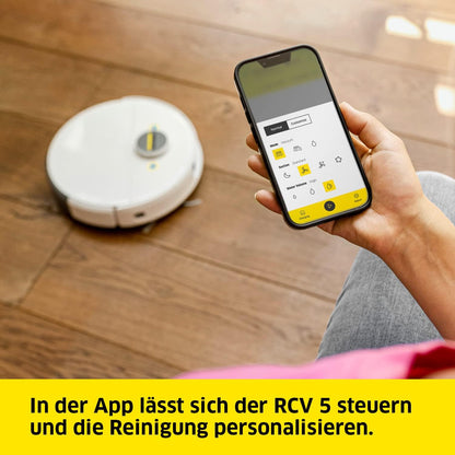 Kärcher Saugroboter RCV 3 mit Wischfunktion, smarte App-Steuerung, LiDAR-Laser-Navigation, Kartierung, Raum- und Hinderniserkennung, 2500 Pa, 120 min Laufzeit, für Hartböden und Teppiche, Weiss