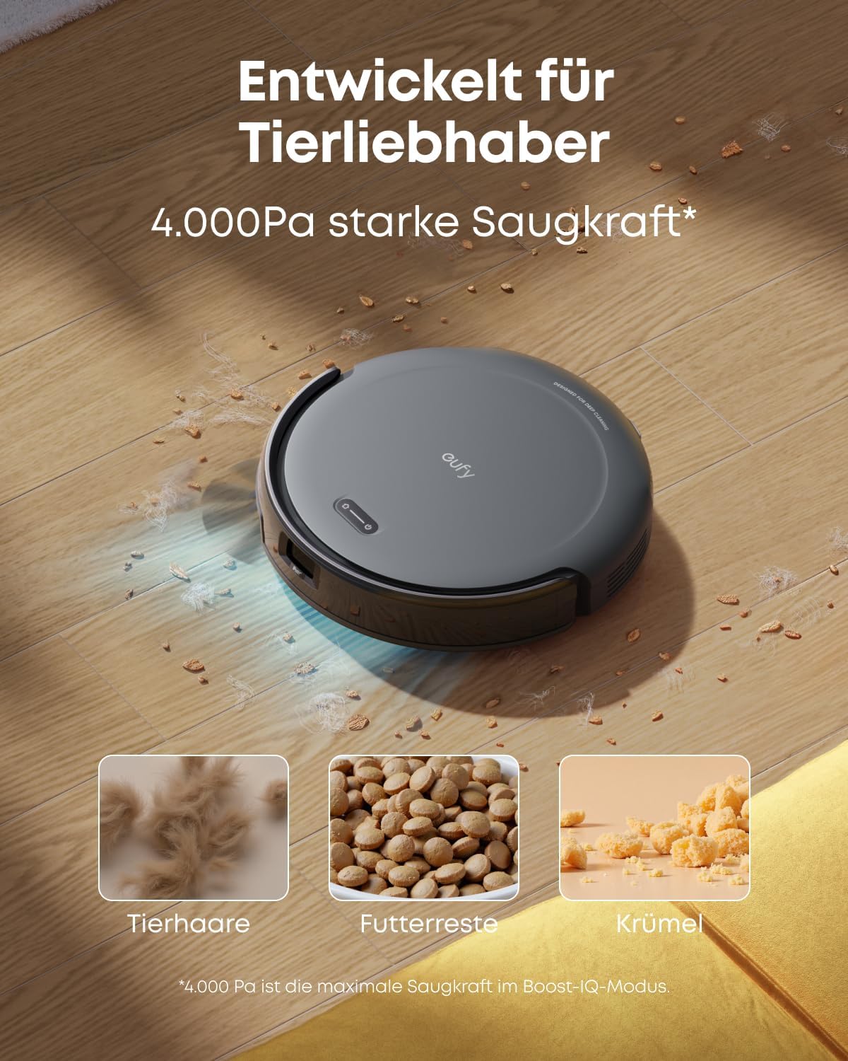 eufy C10 Saugroboter mit Automatischer Absaugstation, 7,3cm Ultraflaches Design, Teppichreinigung, Ausfahrbare Seitenbürste für Ecken, Automatische Entleerung, Punktlaser- & Infrarot-Navigation