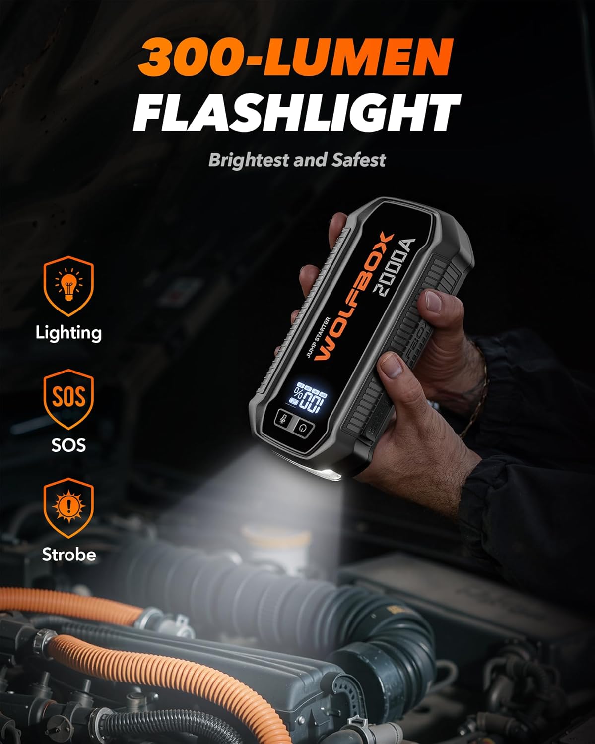 WOLFBOX MV24 4000A Jump Starter,12V Car Booster Pack with 65W Quick Charger,LED Display,24000mAh Portable Jump Starter Battery (10L Gas 10L Diesel Engine) with LED Light,Jumper Cables