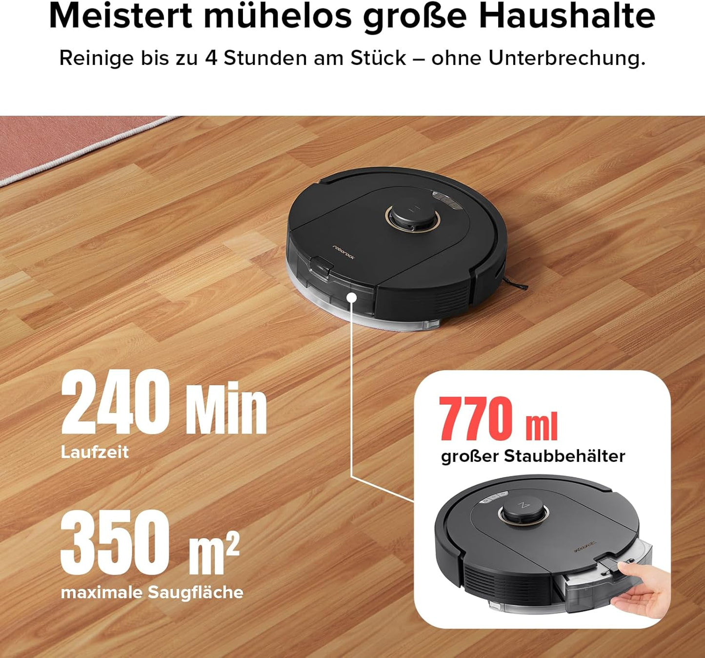 roborock Q7 M5 Saugroboter mit Wischfunktion, 10.000Pa Starker Saugkraft, Dual Anti-Tangle-System, 150Min Laufzeit, LiDAR Navigation, Staubsauger Roboter für Teppich, Tierhaare, APP Steuerung(Schwarz)