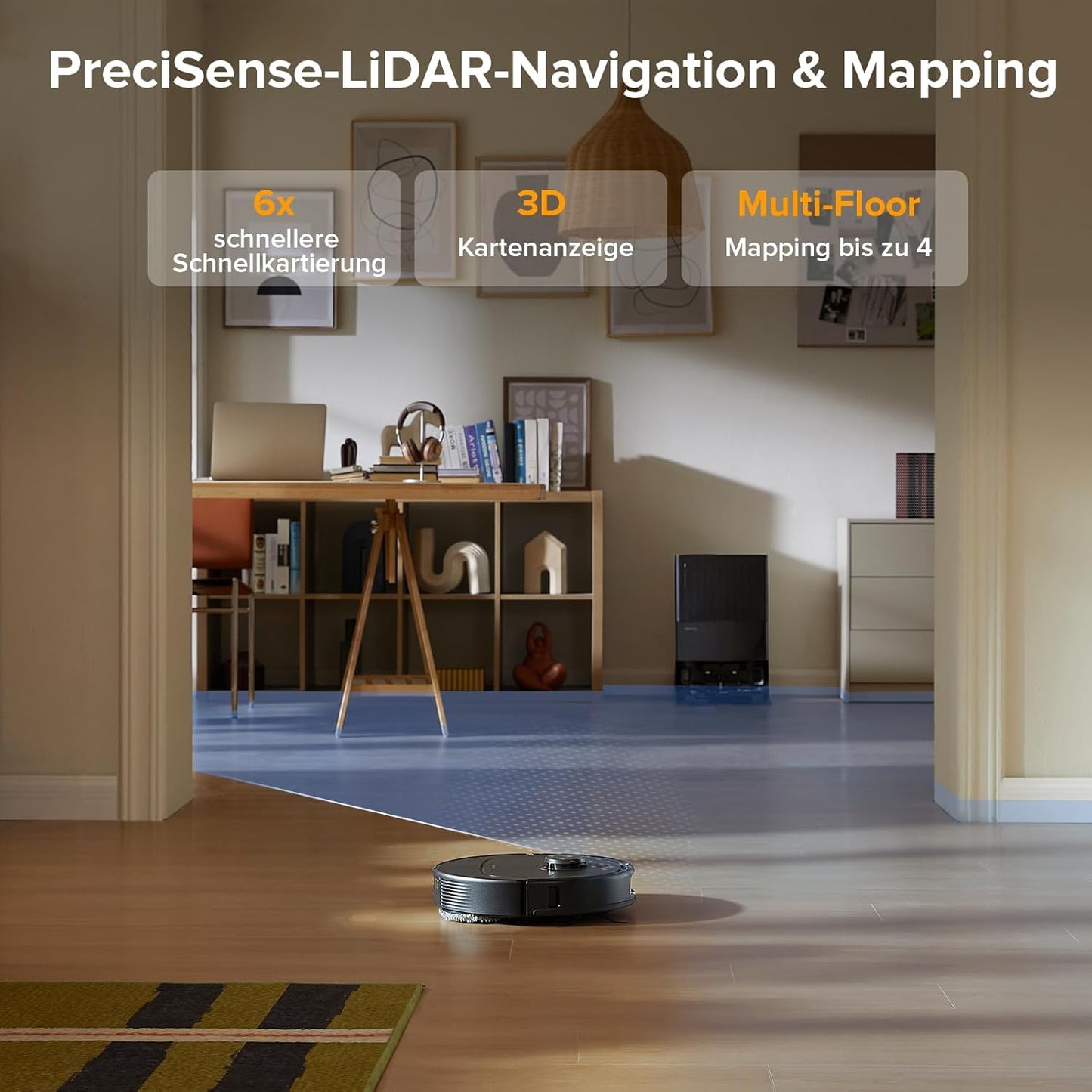 roborock Qrevo Serie Saugroboter mit Wischfunktion&Hebarem Wischmopp, 8000Pa Saugkraft(verbessert von Qrevo S), Anti-Verfilzungs-Seitenbürste, Hindernisvermeidung, All-in-One Dock, Schwarz(QV 35A)