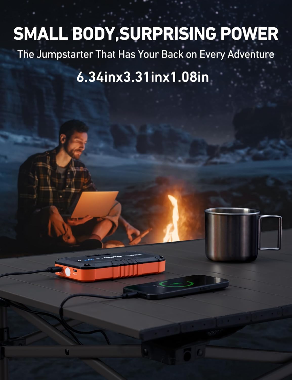 AstroAI S8 Car Battery Jump Starter, Car Jumper Starter Battery Pack for Up to 6.0L Gas & 3.0L Diesel Engines, 12V Portable Jump Box with 3 Modes Flashlight and Jumper Cable (Orange)