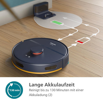 Philips Homerun Serie 2000: 2-in-1 Saug- und Wischroboter, 130 Minuten Laufzeit, Lasernavigation, Teppichboost, Absaugstation, App-gesteuert, Arktikweiß (XU2100/20), Arctic White
