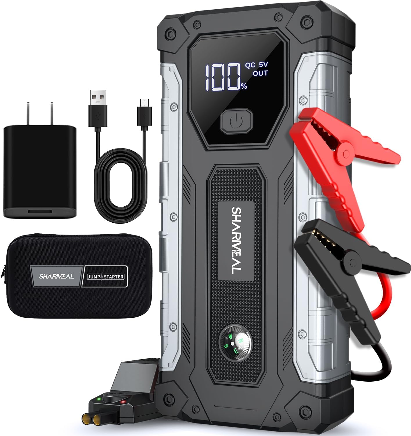 Sharmeal Car Jump Starter 5000A, Jump Starter Battery Pack for 10.0L Gas and 9.0L Diesel, 12V Portable Jump Box with LED Light