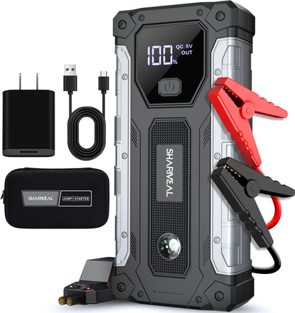 Sharmeal Car Jump Starter 5000A, Jump Starter Battery Pack for 10.0L Gas and 9.0L Diesel, 12V Portable Jump Box with LED Light