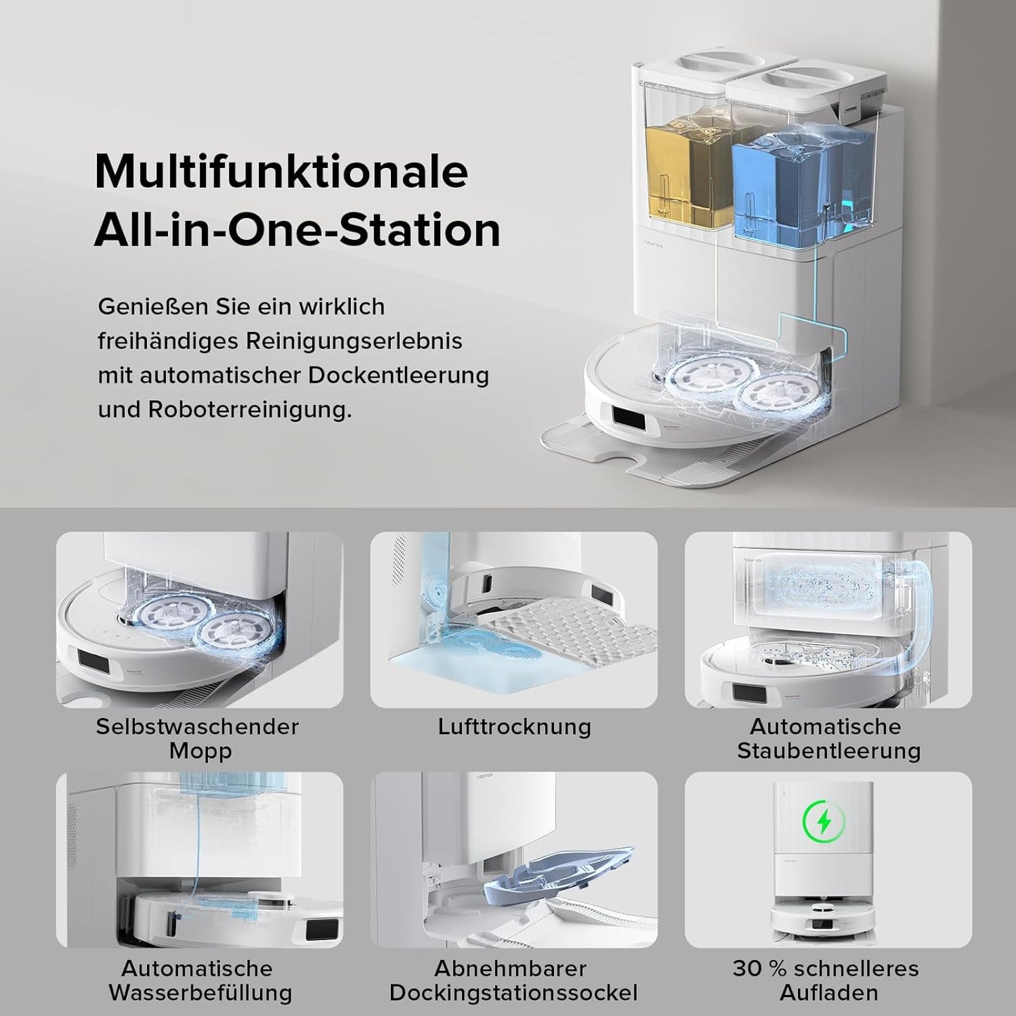 roborock Qrevo Serie Saugroboter mit Wischfunktion&Hebarem Wischmopp, 8000Pa Saugkraft(verbessert von Qrevo S), Anti-Verfilzungs-Seitenbürste, Hindernisvermeidung, All-in-One Dock, Schwarz(QV 35A)