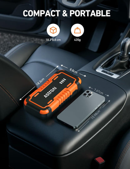 AstroAI S8 Car Battery Jump Starter, Car Jumper Starter Battery Pack for Up to 6.0L Gas & 3.0L Diesel Engines, 12V Portable Jump Box with 3 Modes Flashlight and Jumper Cable (Orange)
