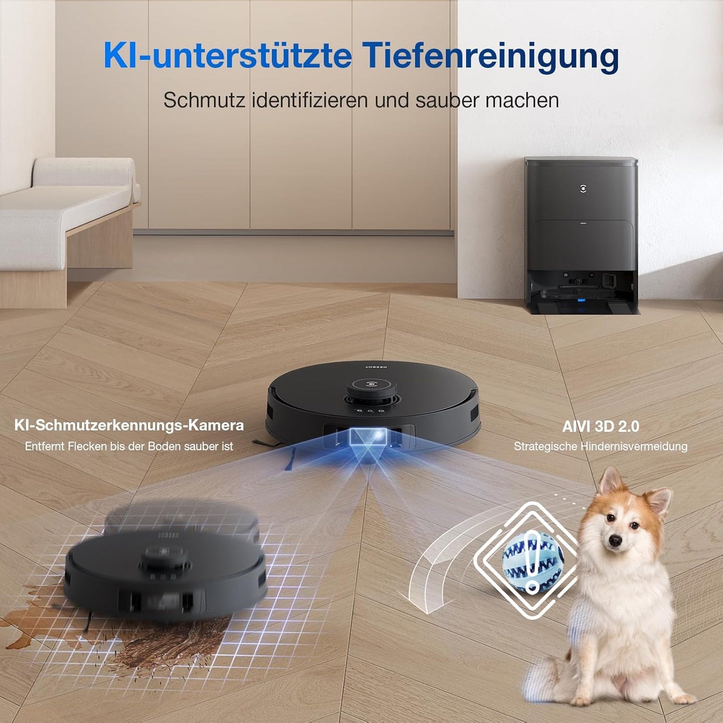 ECOVACS DEEBOT T30C Omni, Saugroboter mit Wischfunktion, 20.000 Pa, OZMO Turbo 2.0 Wischen, ZeroTangle 3.0 Anti-Verheddern, TruEdge 2.0 Kantenreinigung, All-in-One-Station, 75°C Moppwäsche, Schwarz