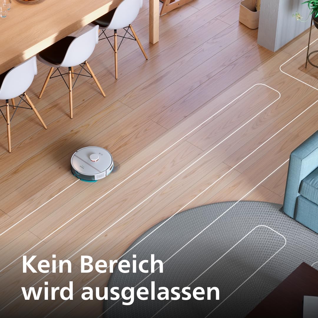 Philips Homerun Serie 2000: 2-in-1 Saug- und Wischroboter, 130 Minuten Laufzeit, Lasernavigation, Teppichboost, Absaugstation, App-gesteuert, Arktikweiß (XU2100/20), Arctic White