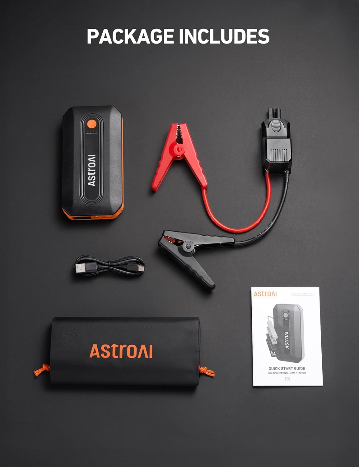 AstroAI S8 Car Battery Jump Starter, Car Jumper Starter Battery Pack for Up to 6.0L Gas & 3.0L Diesel Engines, 12V Portable Jump Box with 3 Modes Flashlight and Jumper Cable (Orange)