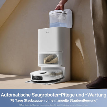 Mova E40 Ultra Saugroboter mit Wischfunktion, Autom. Leerung und 19.000 Pa, MaxiReach-Wischmopp-T., Verhedderungsfreie Seitenbürste, Eingeb. 80-ml-Wasserb, All-in-One-Station zu 75 Tage Reinigung