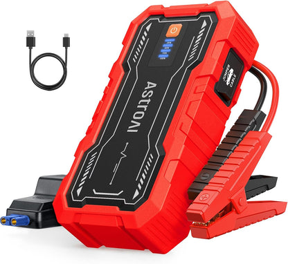 AstroAI S8 Car Battery Jump Starter, Car Jumper Starter Battery Pack for Up to 6.0L Gas & 3.0L Diesel Engines, 12V Portable Jump Box with 3 Modes Flashlight and Jumper Cable (Orange)