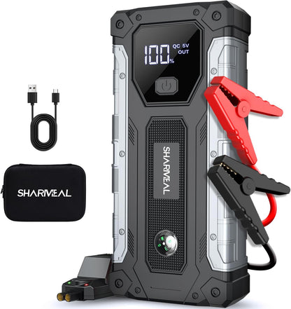 Sharmeal Car Jump Starter 5000A, Jump Starter Battery Pack for 10.0L Gas and 9.0L Diesel, 12V Portable Jump Box with LED Light