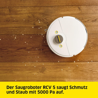 Kärcher Saugroboter RCV 3 mit Wischfunktion, smarte App-Steuerung, LiDAR-Laser-Navigation, Kartierung, Raum- und Hinderniserkennung, 2500 Pa, 120 min Laufzeit, für Hartböden und Teppiche, Weiss