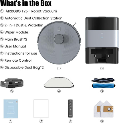AIRROBO T30+ Saugroboter mit Wischfunktion, Staubsauger Roboter mit Absaugstation, 6000Pa Saugkraft Roboterstaubsauger, 3,5L Staubbeutel, Wischroboter LiDAR Navigation, 240Min Laufzeit, App Steuerung