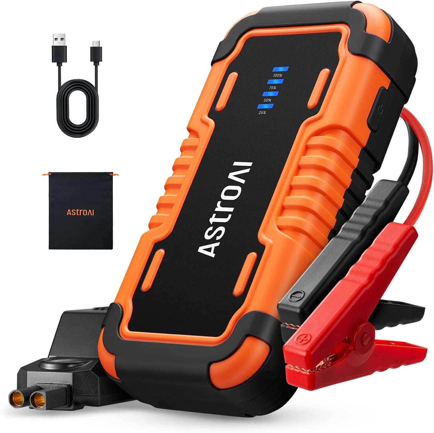 AstroAI S8 Car Battery Jump Starter, Car Jumper Starter Battery Pack for Up to 6.0L Gas & 3.0L Diesel Engines, 12V Portable Jump Box with 3 Modes Flashlight and Jumper Cable (Orange)