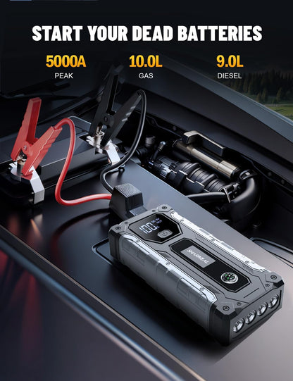 Sharmeal Car Jump Starter 5000A, Jump Starter Battery Pack for 10.0L Gas and 9.0L Diesel, 12V Portable Jump Box with LED Light