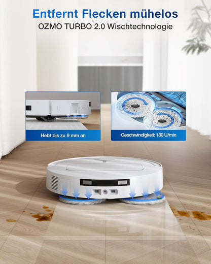 ECOVACS DEEBOT T50 PRO Omni Gen2 Saugroboter mit Wischfunktion, Ausfahrende Seitenbürste und Wischmopp, 21.000 Pa, Auto Zugabe von Reinigungslösung, Moppwäsche mit 75°C heißem Wasser, Ultradünn 81 mm