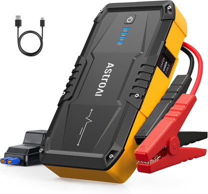 AstroAI S8 Car Battery Jump Starter, Car Jumper Starter Battery Pack for Up to 6.0L Gas & 3.0L Diesel Engines, 12V Portable Jump Box with 3 Modes Flashlight and Jumper Cable (Orange)