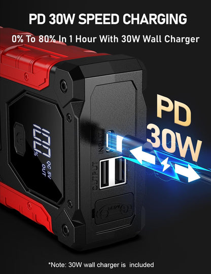 Sharmeal Car Jump Starter 5000A, Jump Starter Battery Pack for 10.0L Gas and 9.0L Diesel, 12V Portable Jump Box with LED Light