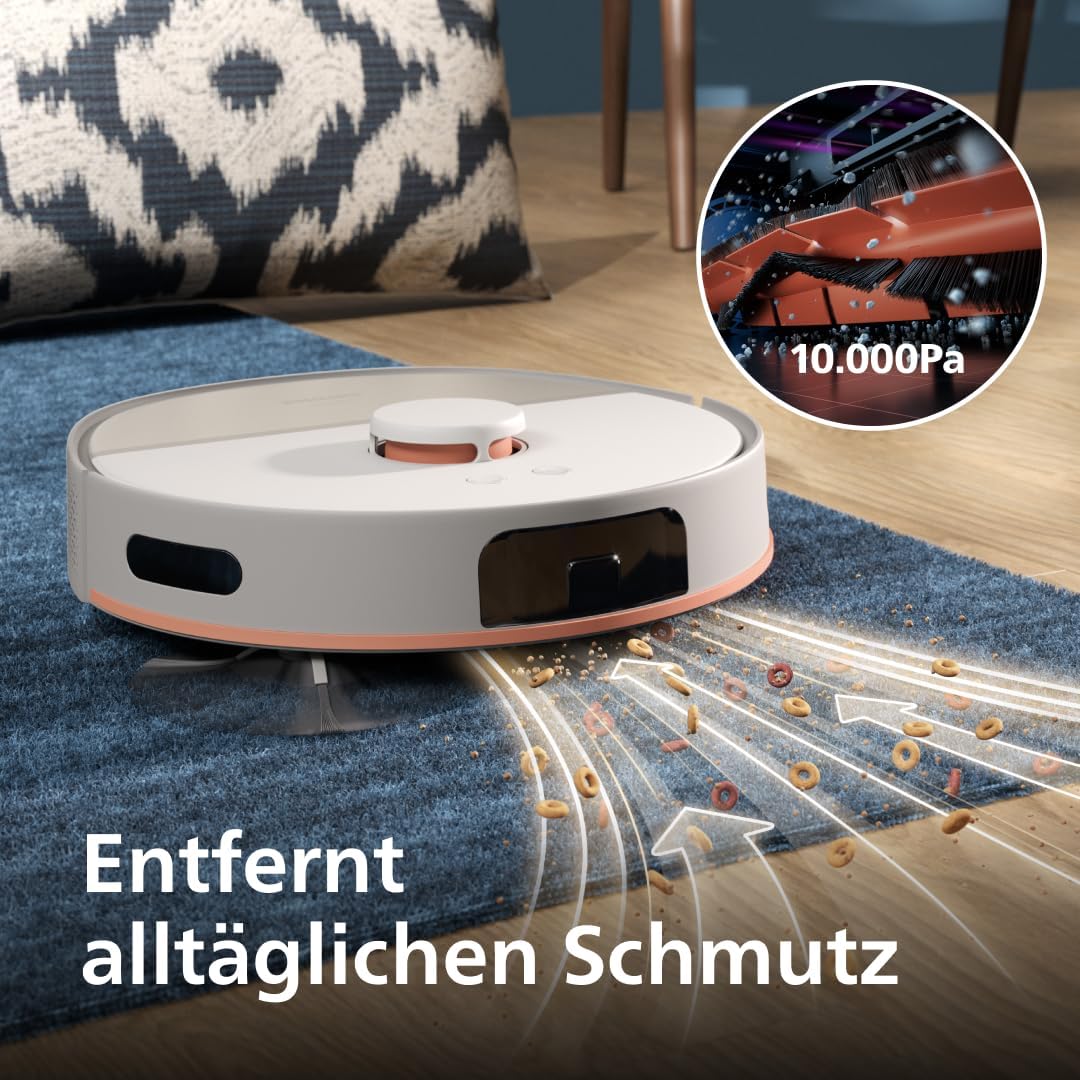 Philips Homerun Serie 2000: 2-in-1 Saug- und Wischroboter, 130 Minuten Laufzeit, Lasernavigation, Teppichboost, Absaugstation, App-gesteuert, Arktikweiß (XU2100/20), Arctic White