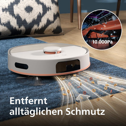 Philips Homerun Serie 2000: 2-in-1 Saug- und Wischroboter, 130 Minuten Laufzeit, Lasernavigation, Teppichboost, Absaugstation, App-gesteuert, Arktikweiß (XU2100/20), Arctic White