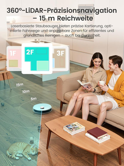 LEFANT M3 Gen2 Saugroboter mit Wischfunktion, 12000 Pa Saugleistung, Automatische Staubentleerung, LiDAR Navigation, Teppicherkennung, Freemove 3.0 App & Sprachsteuerung, 8 Wochen Hands-Free Reinigung