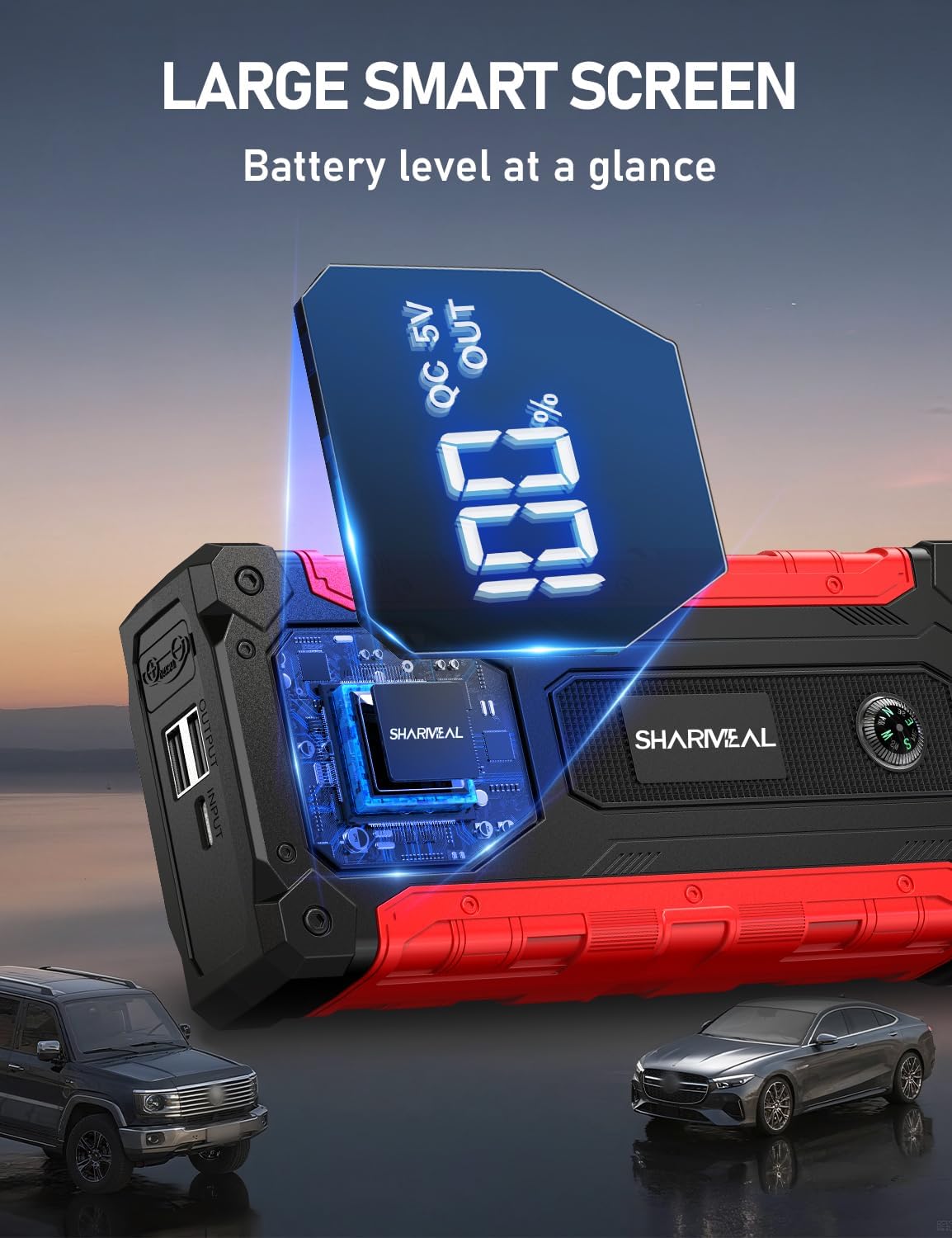 Sharmeal Car Jump Starter 5000A, Jump Starter Battery Pack for 10.0L Gas and 9.0L Diesel, 12V Portable Jump Box with LED Light