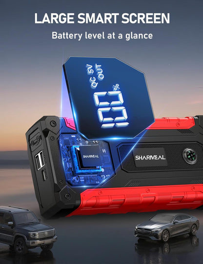 Sharmeal Car Jump Starter 5000A, Jump Starter Battery Pack for 10.0L Gas and 9.0L Diesel, 12V Portable Jump Box with LED Light
