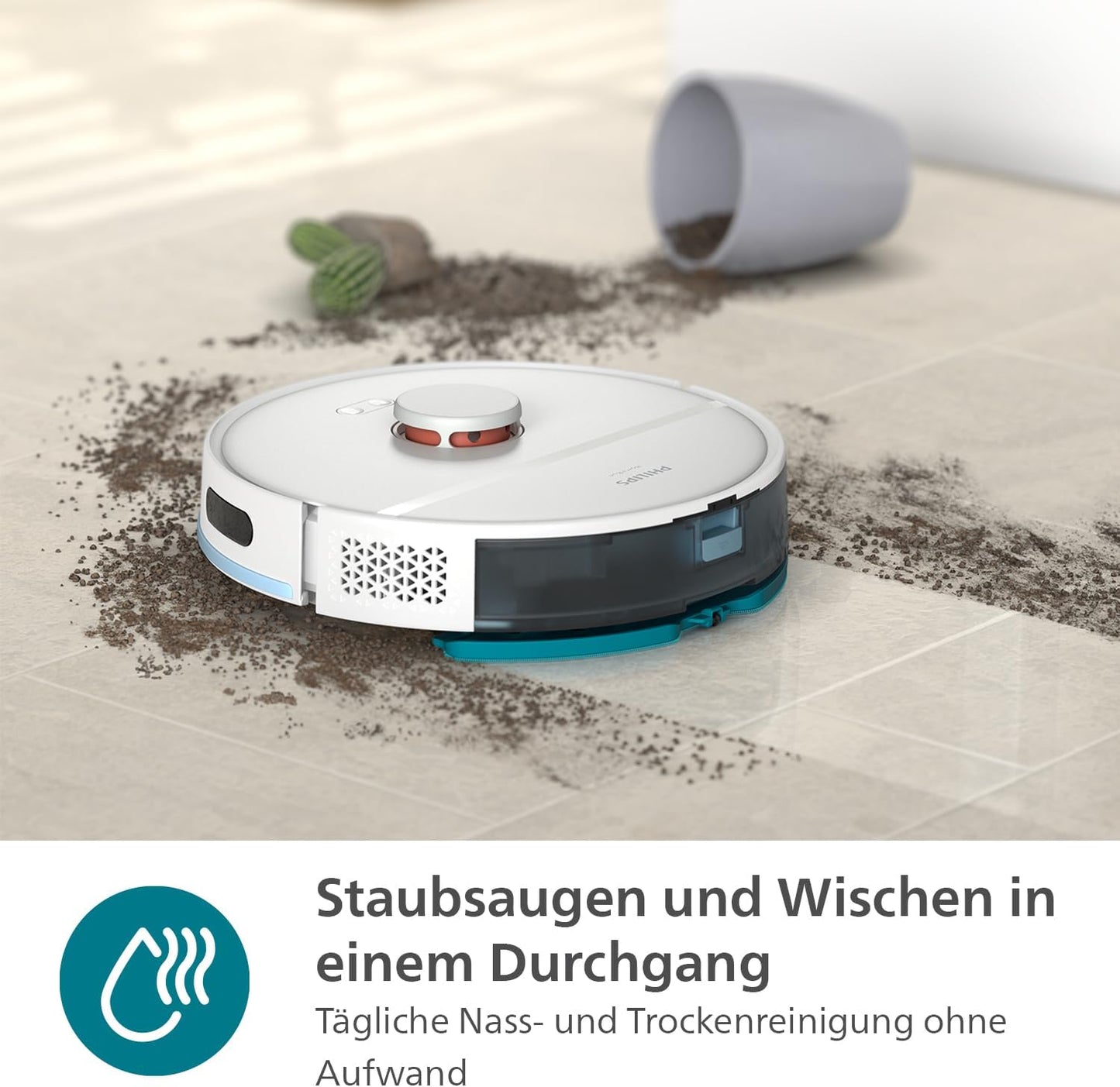 Philips Homerun Serie 2000: 2-in-1 Saug- und Wischroboter, 130 Minuten Laufzeit, Lasernavigation, Teppichboost, Absaugstation, App-gesteuert, Arktikweiß (XU2100/20), Arctic White